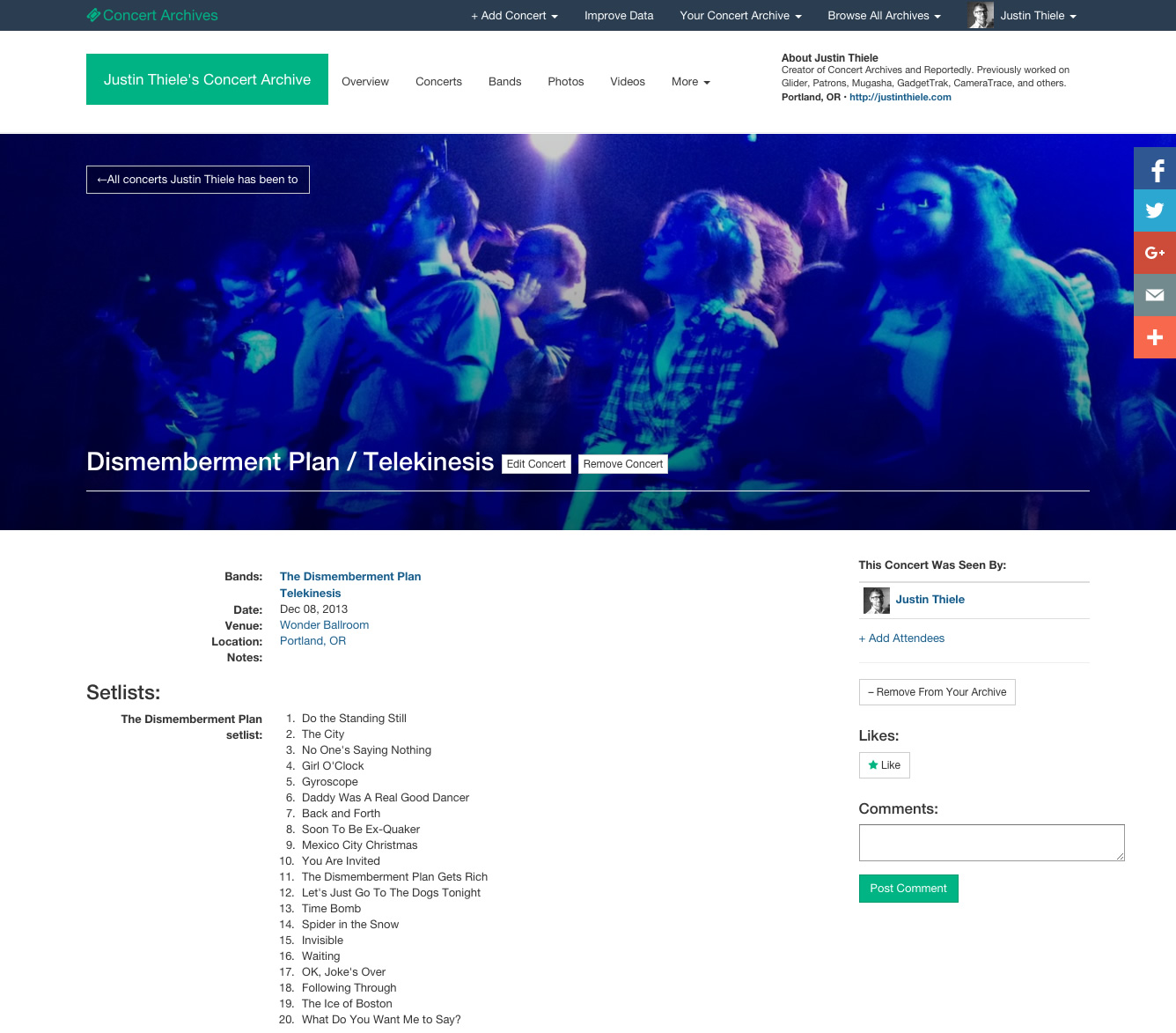 Concert Archives All of the concerts you've ever seen.