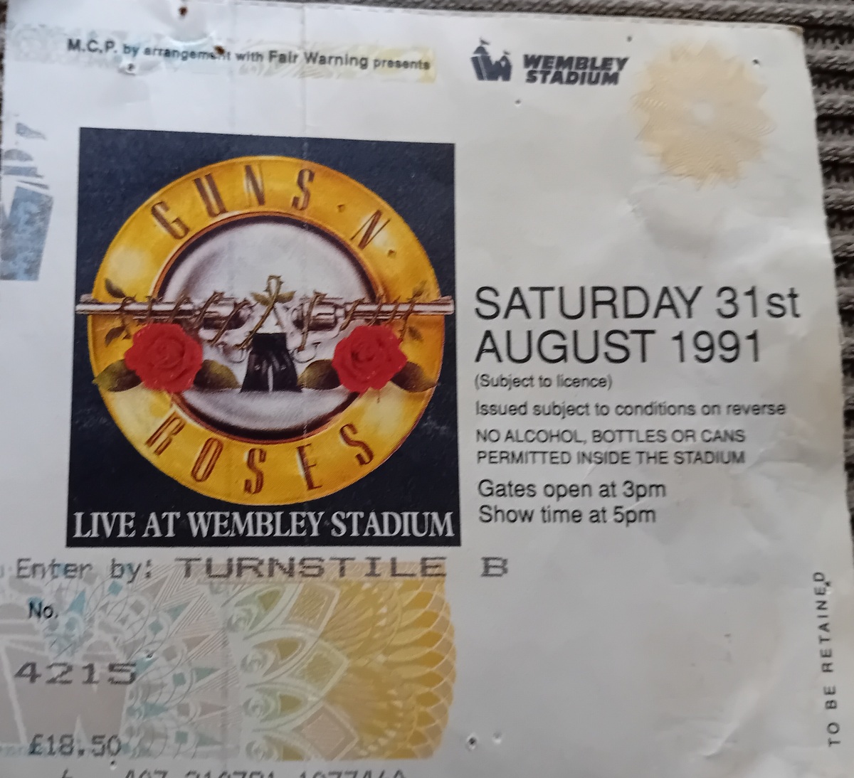 Guns N' Roses 1991年Izzyラストステージ チケット半券 Guns N' Roses 1991年Izzyラストステージ チケット半券 Guns N´ Roses