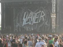 Slayer with their stage setup I don't think they came out yet in this picture, Carolina Rebellion on May 2, 2015 [162-small]