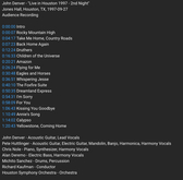 Track listing for accompanying audio recording (Jason Wang), tags: John Denver, Setlist - John Denver on Sep 27, 1997 [280-small]