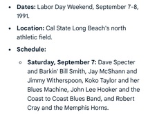 John Lee Hooker and The Coast to Coast Blues Band / Robert Cray and The Memphis Horns / Koko Taylor And Her Blues Machine / Jimmy Witherspoon / Jay McShann / Dave Specter & Barkin’ Bill on Sep 7, 1991 [713-small]