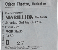 tags: Marillion, Birmingham, England, United Kingdom, Ticket, Odeon Birmingham - Marillion / Rage on Mar 3, 1984 [302-small]