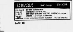 Jimmy Knight & the Daze / Defectors / katherine / DJ Cathy Cohn on Jul 2, 1982 [293-small]