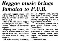Announcement: The Twinkle Brothers @ CSUN Pub - 3.17.82, tags: The Twinkle Brothers, Los Angeles, California, United States, Article, USU Pub, California State University, Northridge - The Twinkle Brothers on Mar 17, 1982 [338-small]