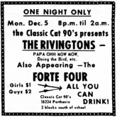 The Rivingtons / The Forte Four @ Classic Cat 90's in Northridge - 12.5.66, tags: The Rivingtons, The Forte Four, Los Angeles, California, United States, Advertisement, Classic Cat 90's - The Rivingtons / The Forte Four on Dec 5, 1966 [700-small]