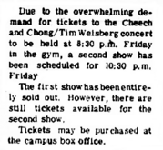 Cheech & Chong - 2nd Show Added @ SFVSC Gym in Northridge - 3.3.72, tags: Cheech & Chong, Tim Weisberg, Los Angeles, California, United States, Article, Matador Gymnasium, San Fernando Valley State College - Cheech & Chong / Tim Weisberg on Mar 3, 1972 [537-small]