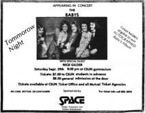 The Babys / Nick Glider @ CSUN Gym in Northridge - 9.29.79, tags: The Babys, Nick Gilder, Los Angeles, California, United States, Advertisement, Matador Gymnasium, California State University, Northridge - The Babys / Nick Gilder on Sep 29, 1979 [802-small]