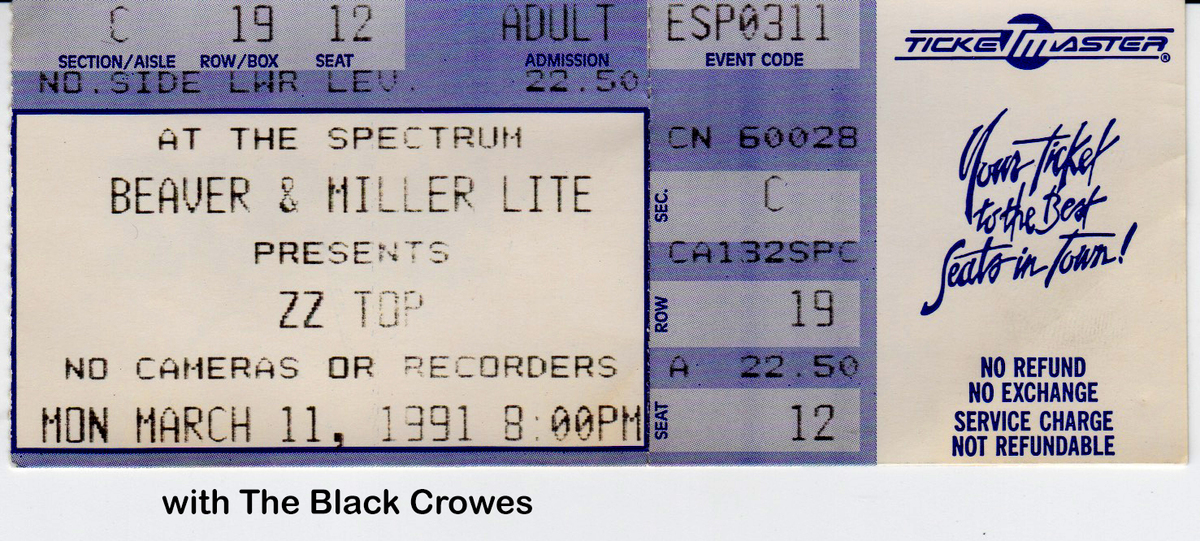 Mar 11, 1991 ZZ Top / The Black Crowes at The Spectrum Philadelphia