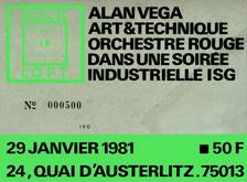 Alain Frappier's Concert Ticket, Alan Vega on Jan 29, 1981 [688-small]