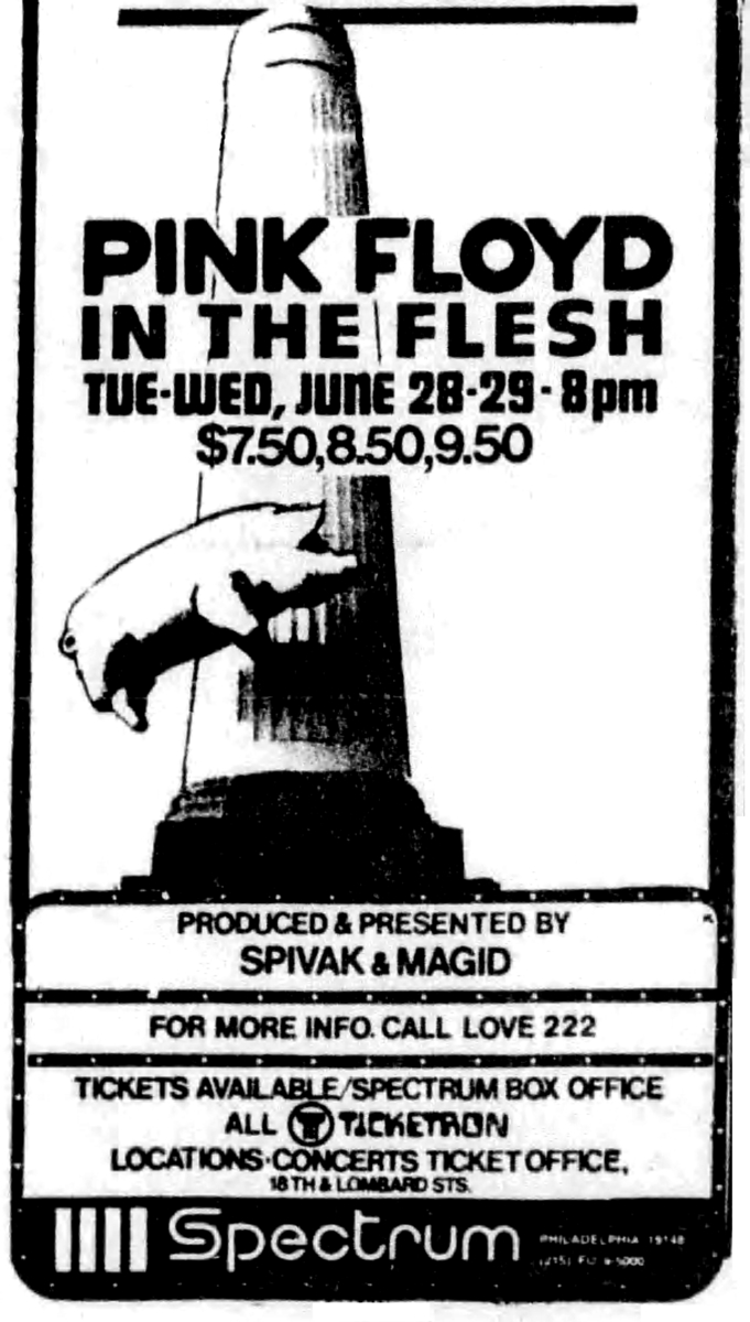 Jun 29, 1977 Pink Floyd at The Spectrum Philadelphia, Pennsylvania