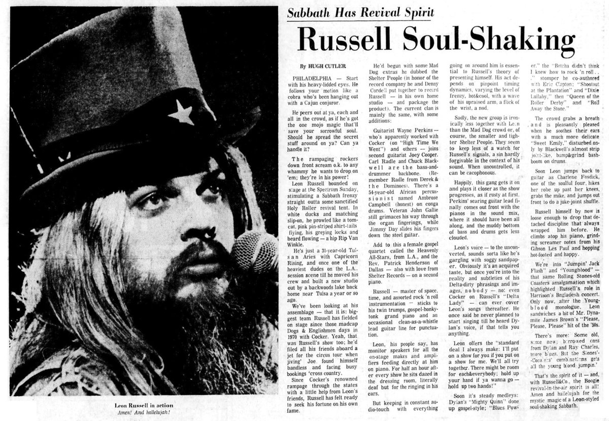 Aug 12, 1973: Leon Russell / Mary McCreary at The Spectrum Philadelphia