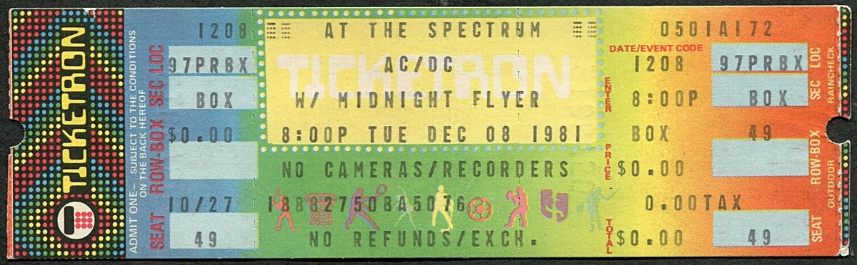 Dec 08, 1981: AC/DC / Midnight Flyer at The Spectrum Philadelphia ...