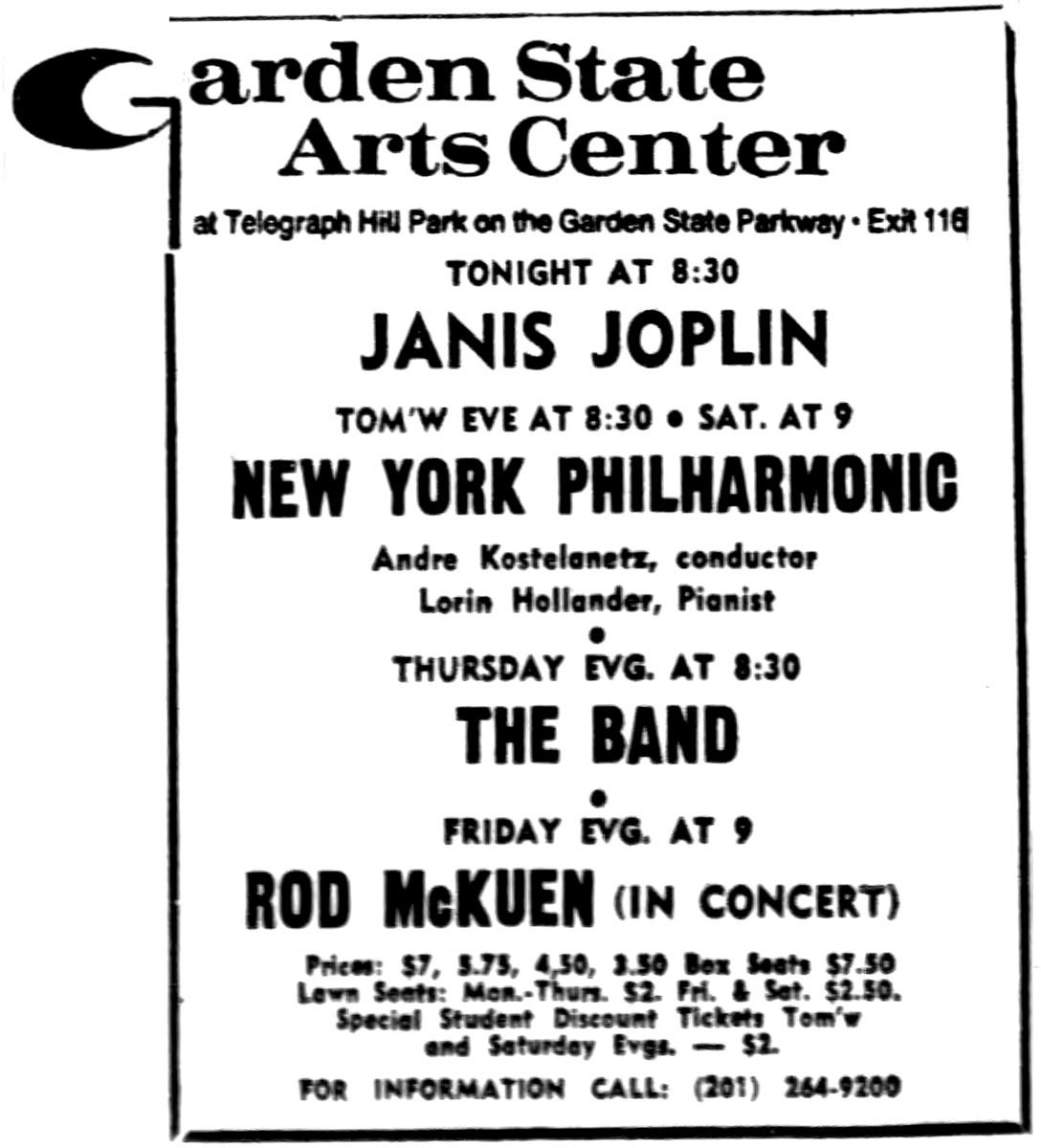 Aug 11, 1970 janis joplin at Garden State Arts Center Holmdel, New