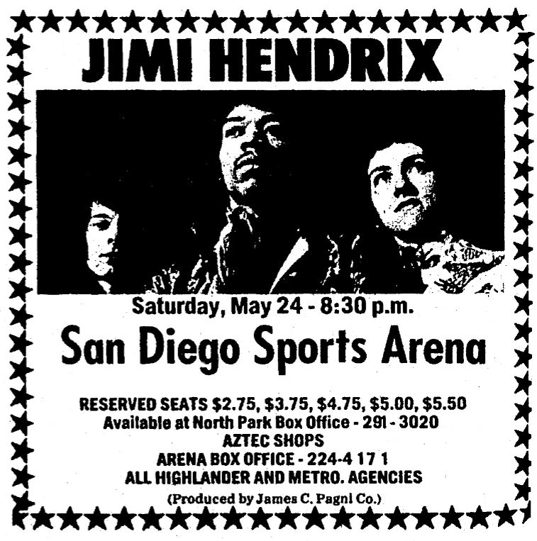 May 24, 1969 Jimi Hendrix / Fat Mattress at San Diego Sports Arena San