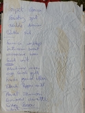 Hand-written lyric cues taken from the stage after the gig, Squeeze on Nov 2, 1982 [976-small]