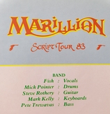 Band line-up from tour programme., Marillion / Peter Hammill on Apr 18, 1983 [289-small]