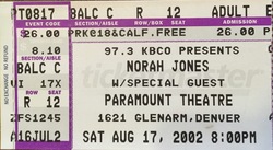 Norah Jones - Concert Ticket - August 17, 2002, Norah Jones on Aug 17, 2002 [366-small]