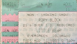 Rory Block - Concert Ticket - March 16, 1993, Rory Block on Mar 16, 1993 [370-small]