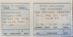 The Subdudes - Concert Ticket - March 22, 1991, The Subdudes on Mar 22, 1991 [380-small]