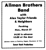Allman Brothers Band / Alex Taylor Friends & Neighbors on Mar 27, 1972 [132-small]