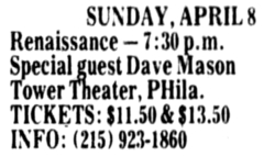 Dave Mason / Renaissance on Apr 8, 1984 [703-small]