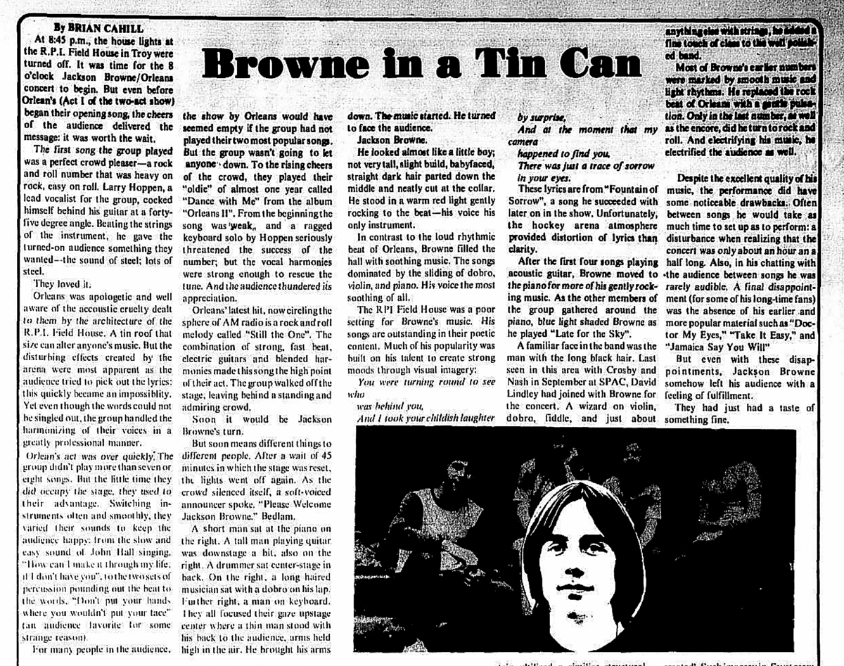 Oct 10, 1976 Jackson Browne / Orleans at Rensselaer Polytechnic