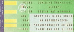 ticket stub provided by The Govner, Stevie Ray Vaughan on Oct 31, 1985 [903-small]