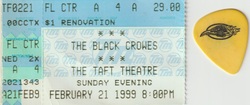 ticket stub and Rich Robinson's pick, The Black Crowes / Moke on Feb 21, 1999 [913-small]