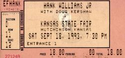 tags: Hank Williams Jr., Hutchinson, Kansas, United States, Ticket, The Kansas State Fair - Hank Williams, Jr. on Sep 18, 1993 [372-small]