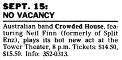Crowded House / Paul Kelly & The Messengers on Sep 15, 1987 [967-small]