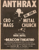 Anthrax / Metal Church  / Cro-Mags / Cities on Jun 5, 1987 [501-small]