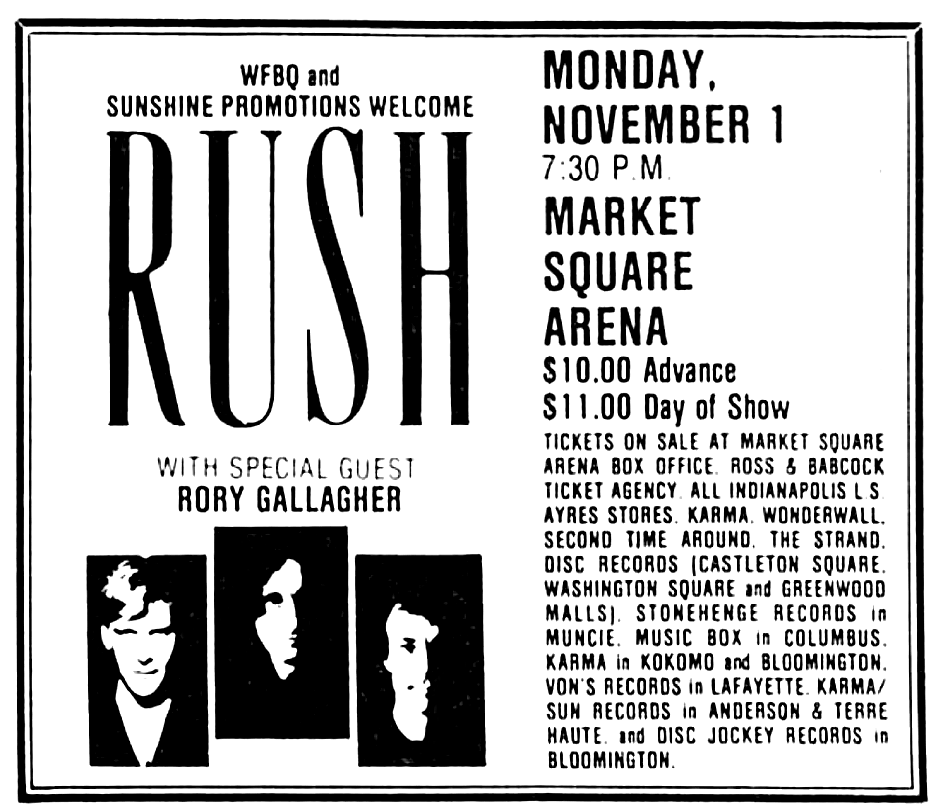 Rush Rory Gallagher Nov 01, 1982: Rush / Rory Gallagher at Market Square Arena Indianapolis ...
