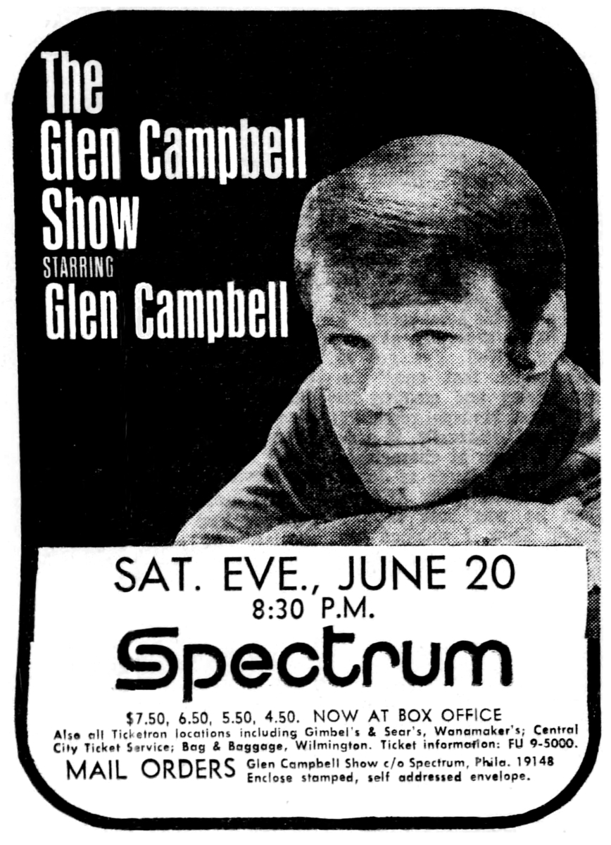 Jun 20, 1970 Glen Campbell at The Spectrum Philadelphia, Pennsylvania