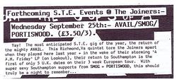 STE Bulletin 50 - Avail - Joiners 25 Sep 96 preview, Avail / Smog UK / Portiswood on Sep 25, 1996 [441-small]