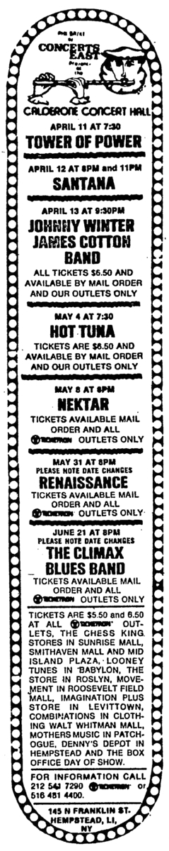 May 04, 1975: Hot Tuna at Calderone Concert Hall Hempstead, New York, United States | Concert Archives