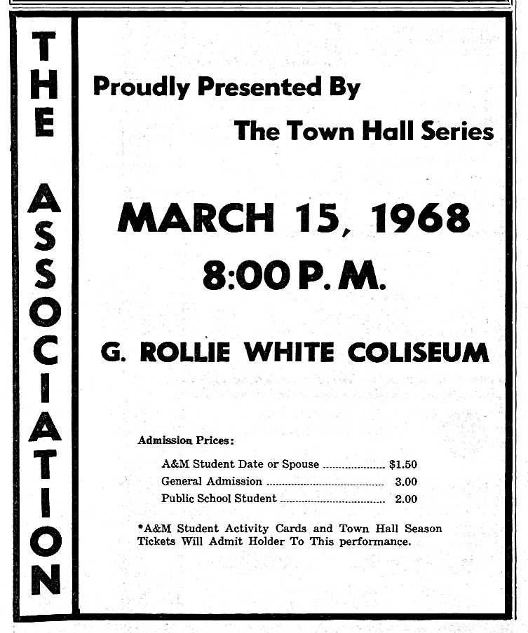 Mar 15, 1968 the association at G. Rollie White Coliseum College