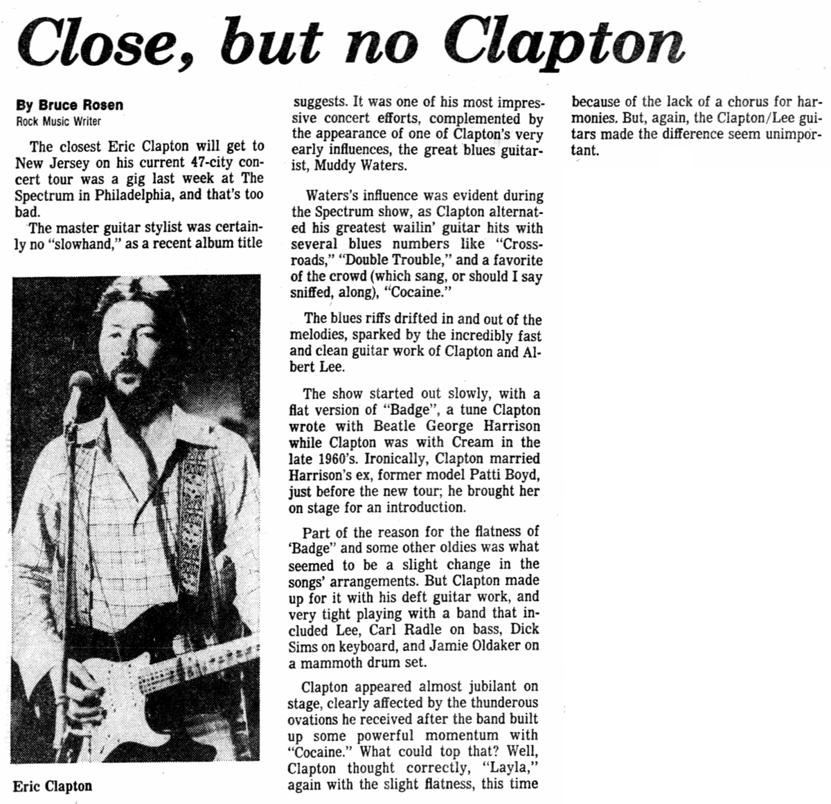 Eric Clapton's 1979 Concert & Tour History Concert Archives