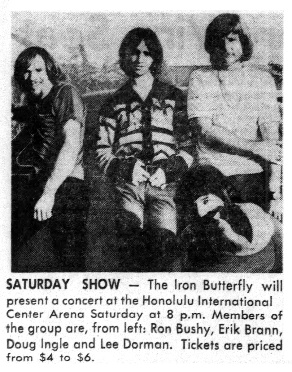 Nov 29, 1969 iron butterfly at Honolulu International Center Honolulu