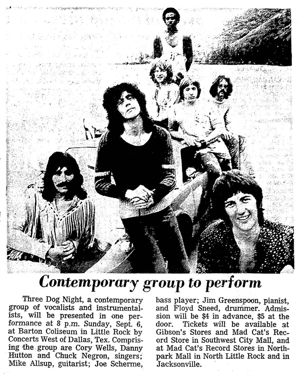 Sep 06, 1970 Three Dog Night at Barton Coliseum Little Rock, Arkansas