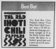 From "Applause", Fri. Sept. 5, 1986, p. 1, Red Hot Chili Peppers / The Preachers on Sep 5, 1986 [261-small]