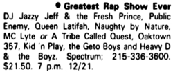 Public Enemy / DJ Jazzy Jeff & the Fresh Prince / Queen Latifah / Naughty By Nature / Geto Boys / Kid 'N Play / A Tribe Called Quest / Leaders of the New School / MC Lyte on Dec 21, 1991 [565-small]