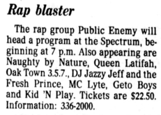 Public Enemy / DJ Jazzy Jeff & the Fresh Prince / Queen Latifah / Naughty By Nature / Geto Boys / Kid 'N Play / A Tribe Called Quest / Leaders of the New School / MC Lyte on Dec 21, 1991 [566-small]