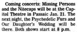Missing Persons / The NItecaps on Jan 21, 1983 [306-small]