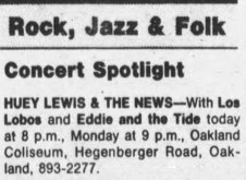 Huey Lewis And The News / Los Lobos / Eddie & The Tide on Dec 31, 1984 [275-small]