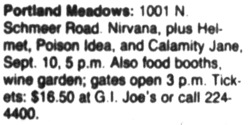 Nirvana / Calamity Jane / Helmet / Poison Idea on Sep 10, 1992 [658-small]