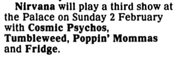 Nirvana / Cosmic Psychos / Tumbleweed / Poppin' Mommas / Fridge on Feb 2, 1992 [684-small]