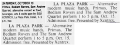 press clippings don't mention Sam Andrew Quartet was jam band feat guitarist co-founder of Big Brother & The Holding Company, Primus / Bedlam Rovers / Sam Andrew Quartet on Oct 15, 1988 [795-small]