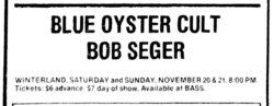 Blue Oyster Cult / Bob Seger & The Silver Bullet Band / Rory Gallagher / Sasha & Yuri on Nov 20, 1976 [200-small]