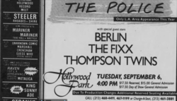 tags: The Police, The Fixx, Berlin, Thompson Twins, Gig Poster, Hollywood Park Race Track - The Police / The Fixx / Berlin / Thompson Twins on Sep 6, 1983 [203-small]