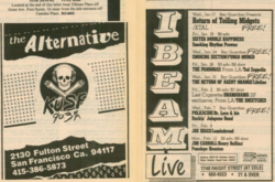I-Beam & KUSF Ads in local USF newsprint publication January 1990, tags: Sister Double Happiness, Smokin' Rhythm Prawns, Gig Poster, I-Beam - Sister Double Happiness / Smokin' Rhythm Prawns on Jan 19, 1990 [438-small]